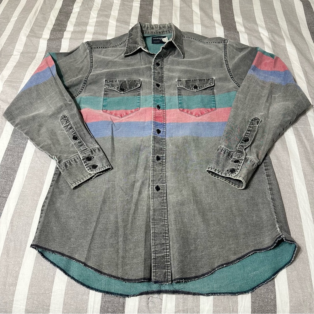 Vtg 90s Wrangler Brushpopper Shirt Sz L Western Rodeo Cowboy Multicolor